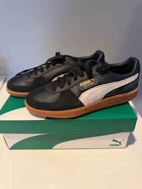 Puma Palermo Black with White Stripe and Gum Sole